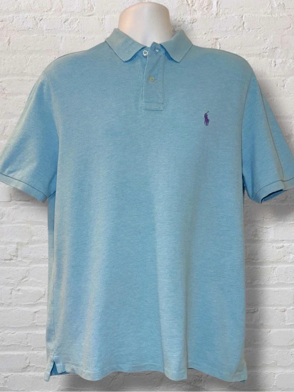 Polo Ralph Lauren Classic Fit Mesh Polo Shirt Light Blue Purple Pony Men’s Large